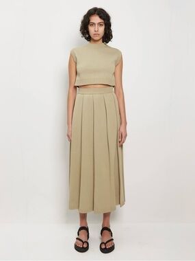 Auralee Knit Pleated Skirt - Khaki Beige
